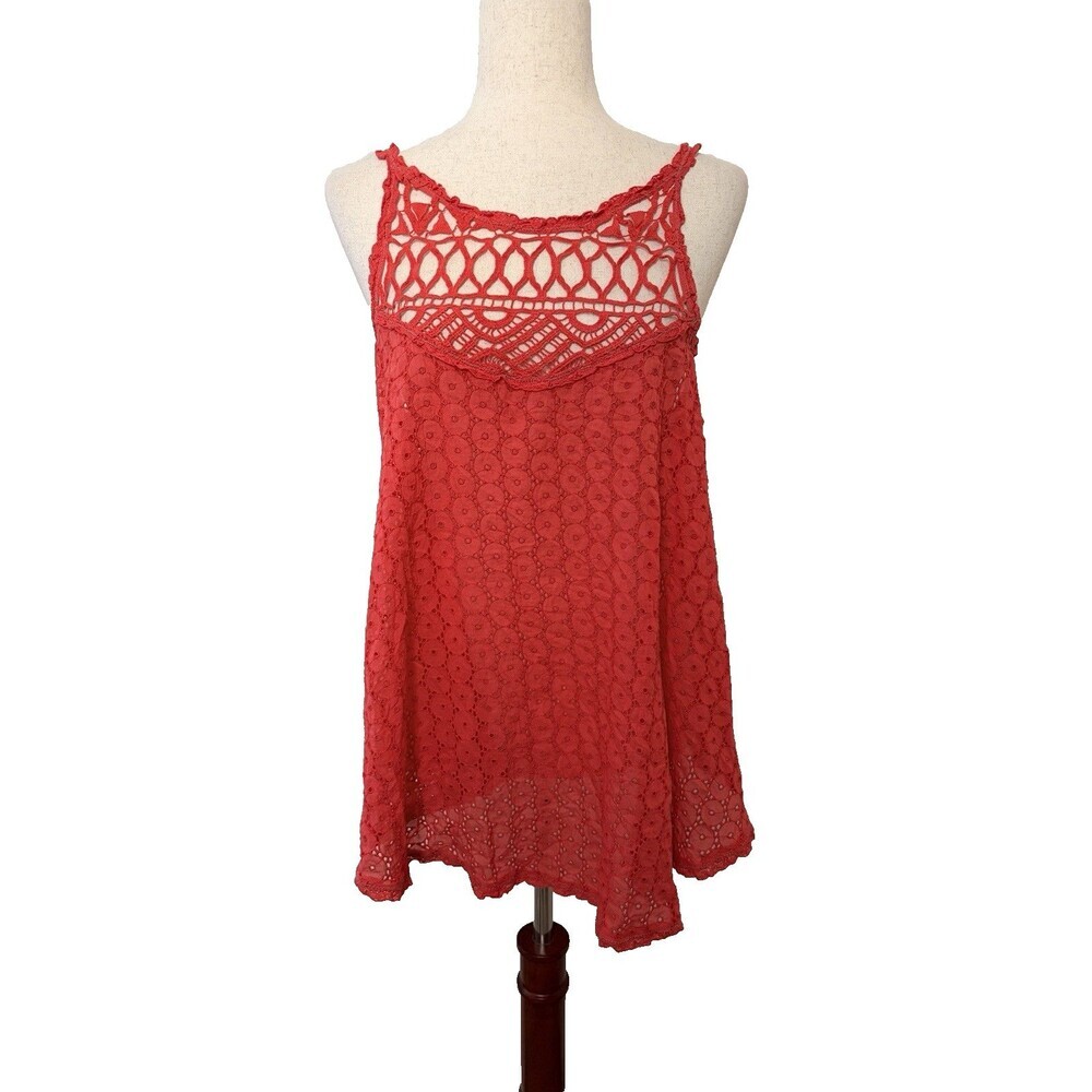 Intimately Free People Women M Red Crochet Boho Babydoll Tank Top Flowy Festival